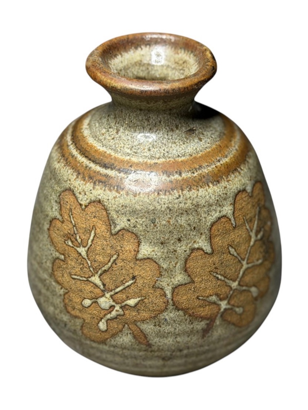 Vintage Signed Handcrafted Ceramic Oak Leaf Vase